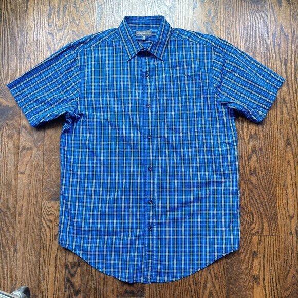 Denver Hayes plaid blue short sleeve button down shirt /Classic Fit- size Medium - Picture 5 of 6